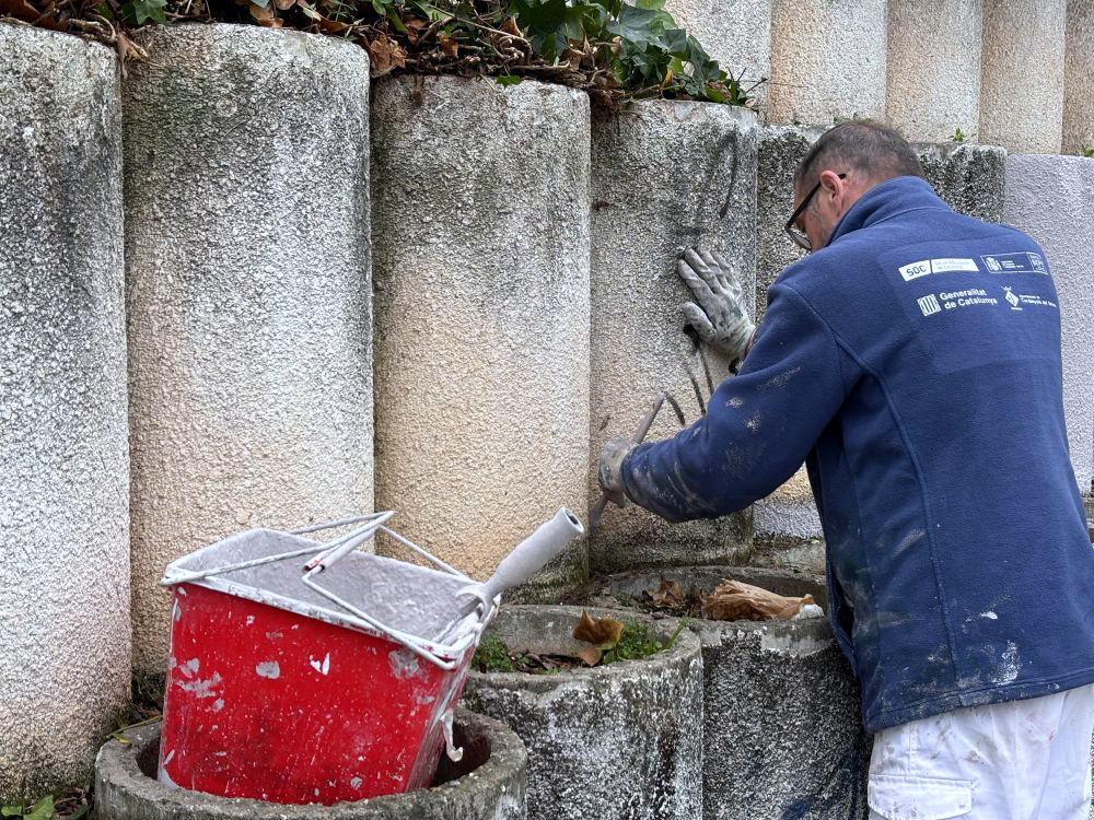 Operari d'un pla d'ocupació treballant en tasques de pintura