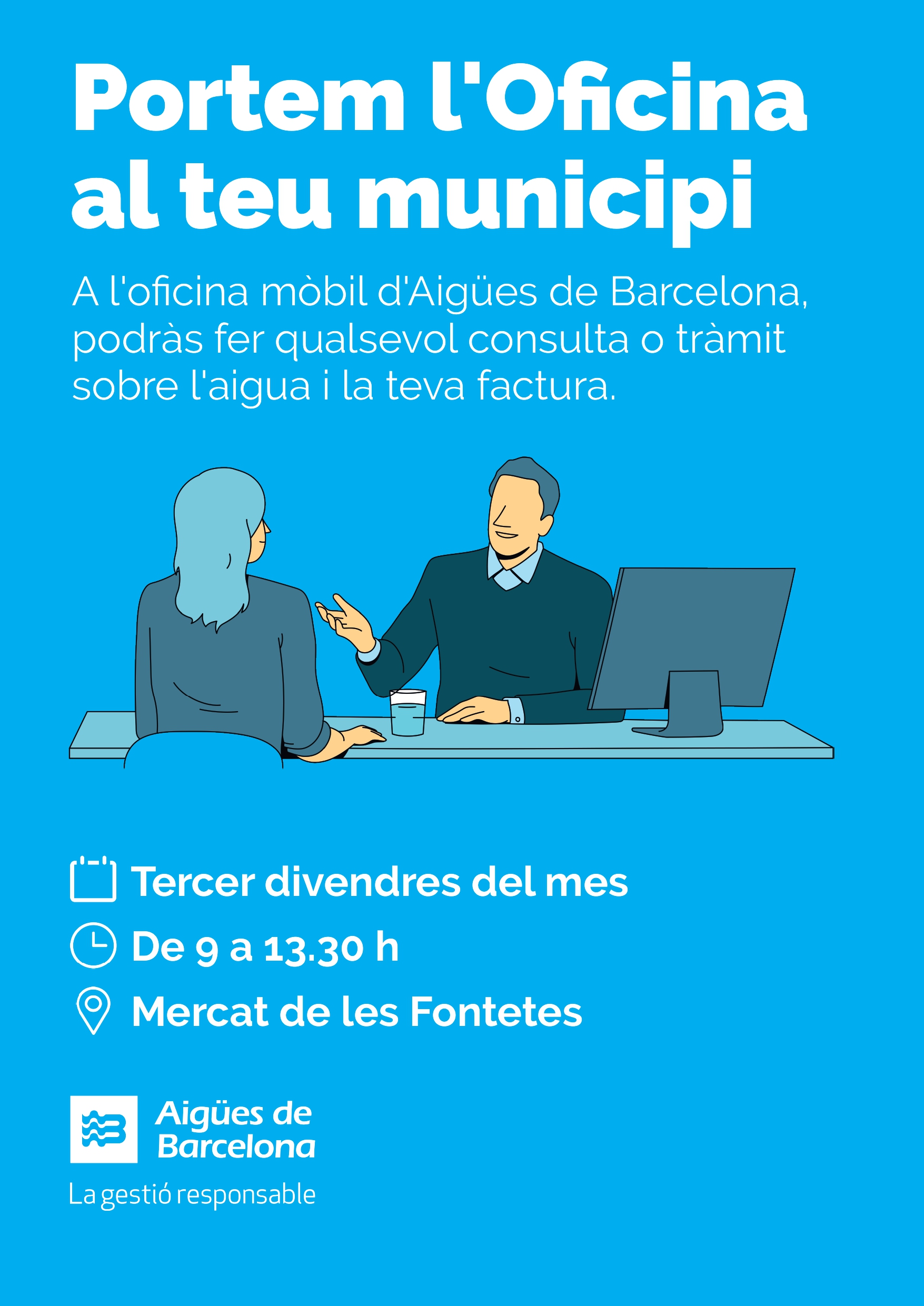 cartell Oficina mòbil Aigües de Barcelona